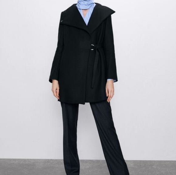 Zara Manteco Italian Wool buckle wrap coat XS - Picture 3 of 12